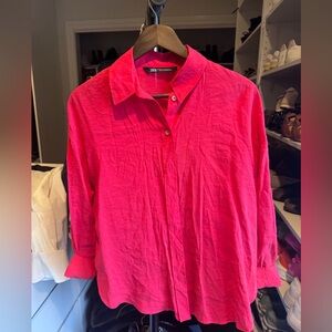 Zara Hot Pink Button-Front Blouse